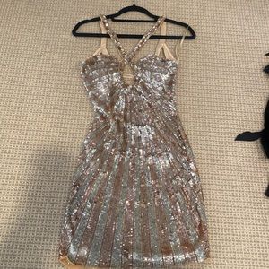 Pink and silver sequin cocktail mini dress. Precious formals dress